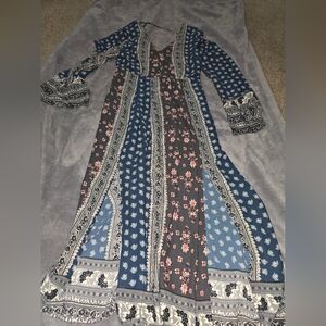 Bohemian Navy & Charcoal Floral Maxi Dress